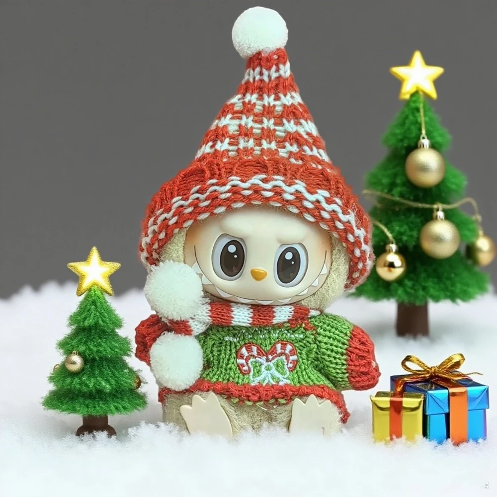 

17 см Labubu I II Idol Куклы Одежда Шаль-колокольчик Рождественская накидка Снеговик Олень Корея Kpop Экзо Одежда Плюшевая кукла Одежда