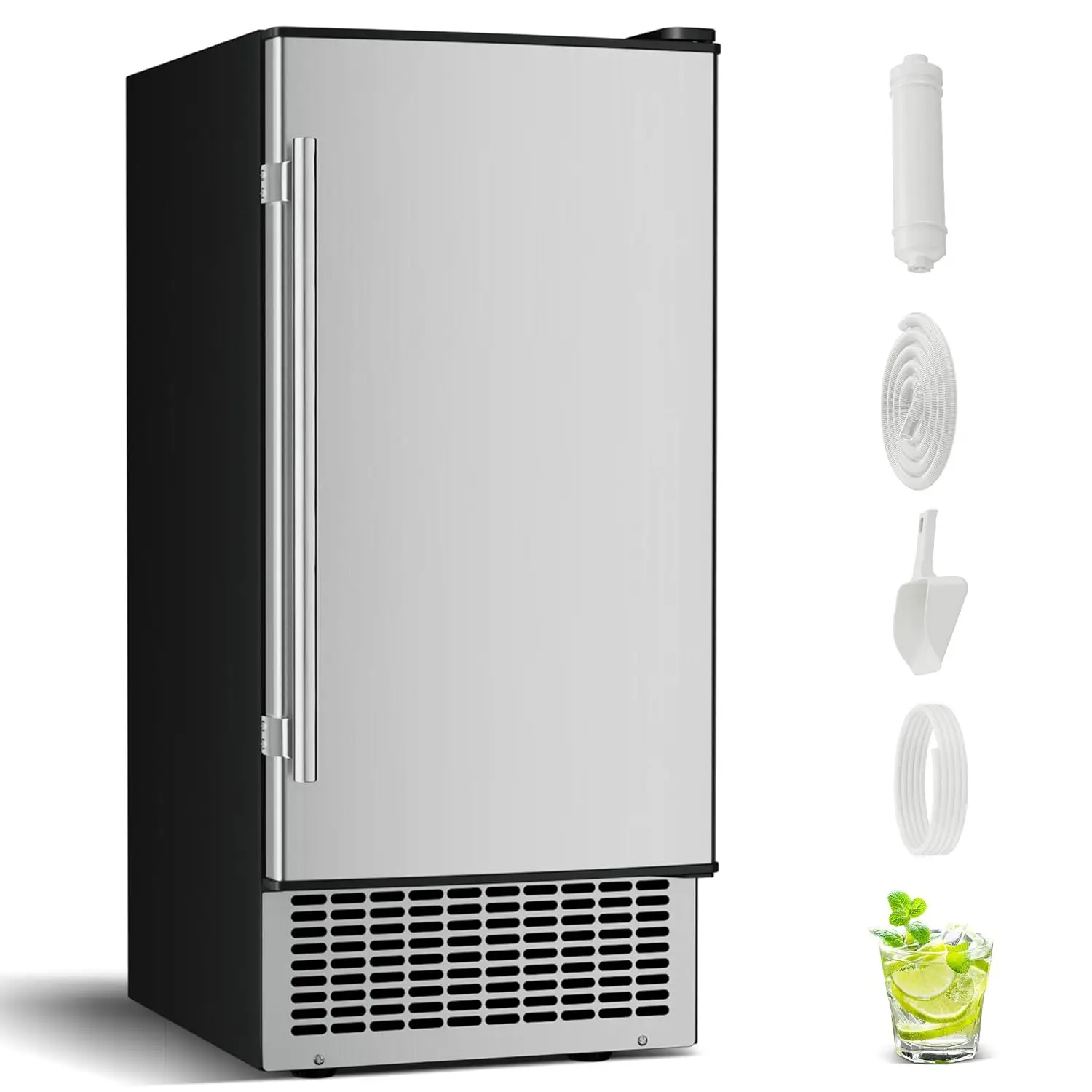 

Льдогенератор под столешницу 15 дюймов, коммерческий, 100 фунтов/день, из нержавеющей стали, встраиваемый/отдельностоящий, на заказ