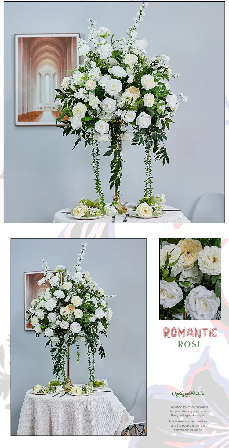 Großhandel Weißer Künstlicher Rosenstrauß DIY Hochzeitsdekoration Fotohintergrund Kunstblumen für Bankette Bankettdekoration – Detail 9
