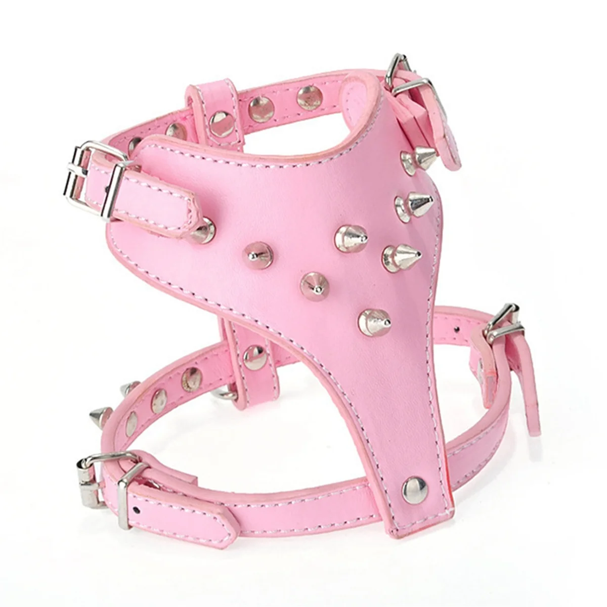 Spiked Studded Leather Puppy Dog Harness Vest for Small Breeds Pink