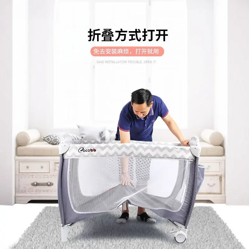 Crib Foldable Multi-function Baby Cradle Portable Mobile Newborn Splicing Queen Bed