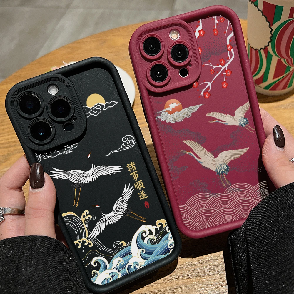 Red-crowned Crane Phone Case for Oppo Realme C67 C65 C63 C55 C53 C35 C33 C31 C21 C20 12 11 8i Pro Plus 4G 5G Soft Ladder Cover