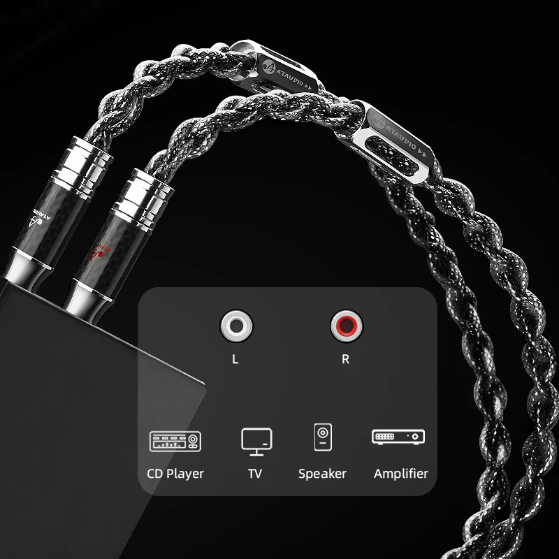 ATAUDIO HiFi Pure Silver Conductor RCA Signal Cable Hi-end 2RCA Male to Male for Amplifier Mixing Consoles Cable