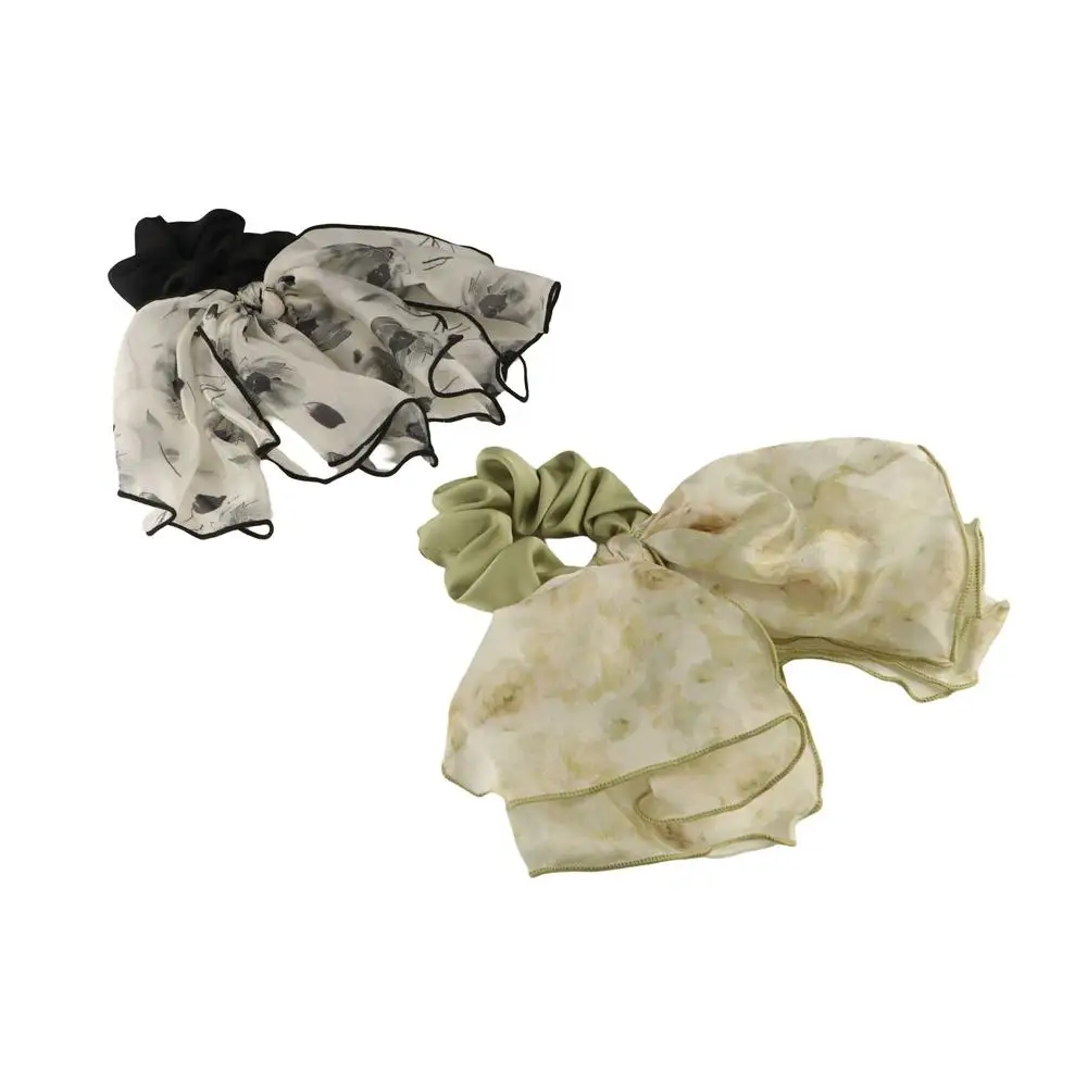 High Resilience Ink Painting Ruffled Scrunchie Floral Streamers Hair Rope Bow Hair rope Hair Accessories Elegant