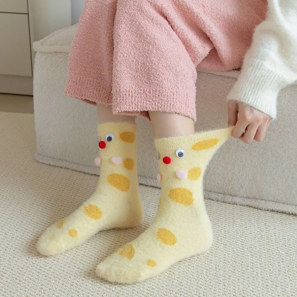 

Kawaii Cartoon Eyes Mink Fur Socks Cute Eyes Pile Up Sleeping Socks Women Hosiery Soft Plush Dot Socks Girls
