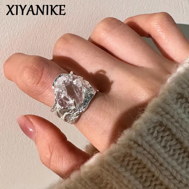 

XIYANIKE Ice Cracked Crystal Cuff Finger Rings For Women Girl Punk Fashion New Jewelry Friend Gift Party Rock anillos mujer