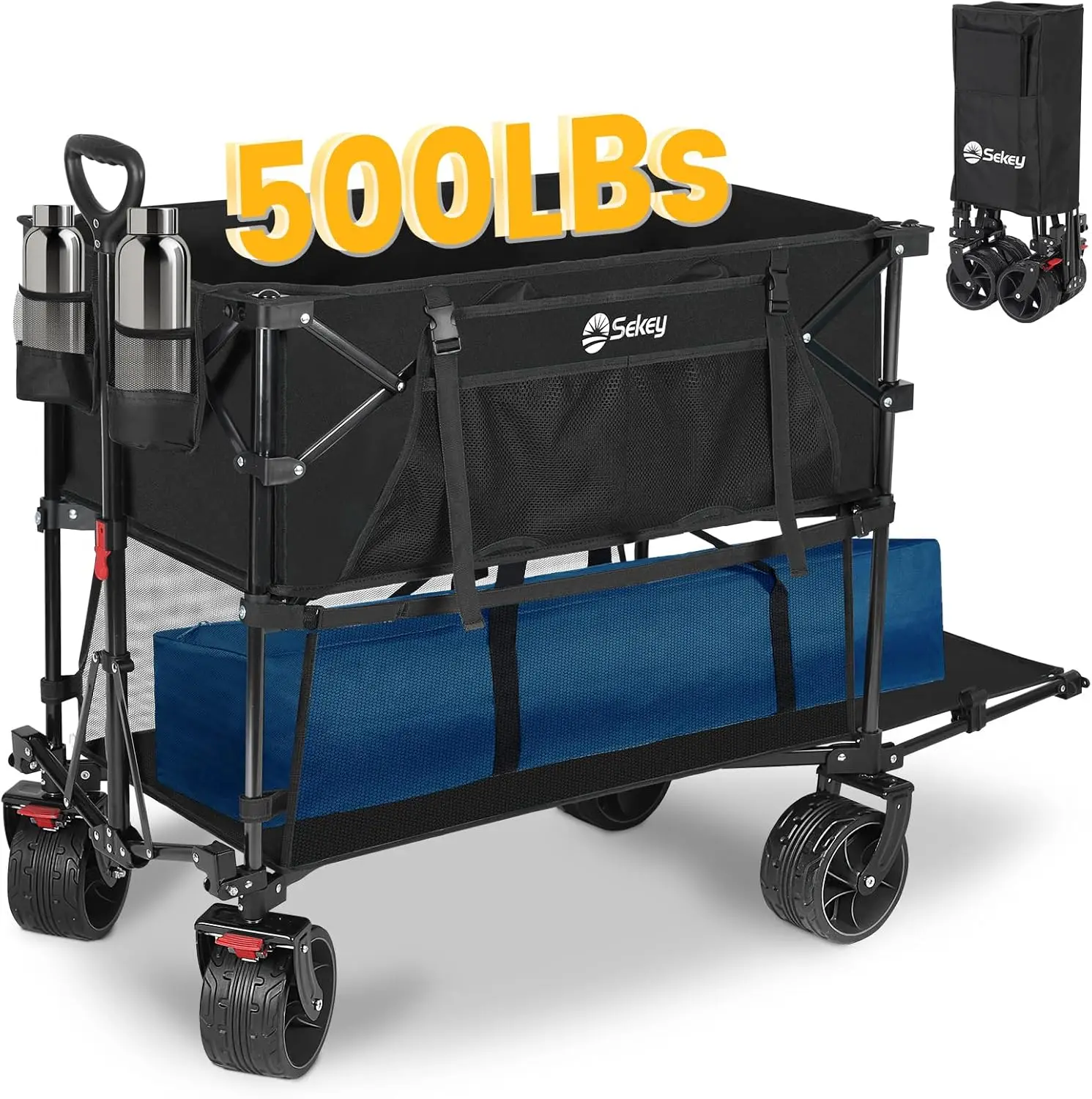 

400L Large Capacity Folding Double Decker Wagon with Brakes,54"Extra Long Extender Wagon Cart,450lbs Heavy Duty Collapsible Cart