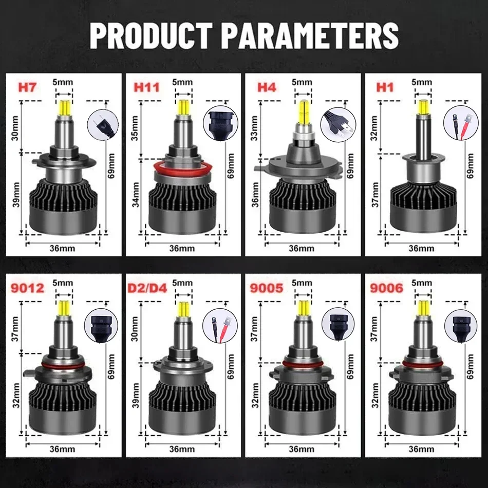 Lâmpada de nevoeiro do farol do carro LED, 360 Canbus, 12V, 520000LM, 800W, H4, H11, 9012, H7, H1, H3, H8, D1S, D2S, 4300K, HB3, 9005, HB4, 9006,