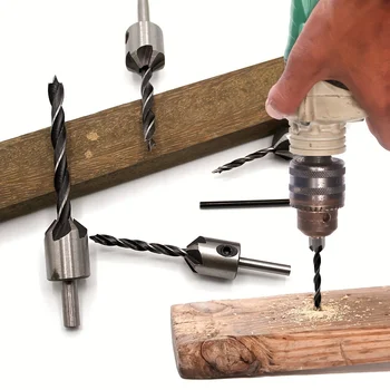Broca escareadora de três pontas para carpintaria, 4 unidades, 3-6mm, parafuso de broca, chanfradura, conjunto de ferramentas abridor de buraco