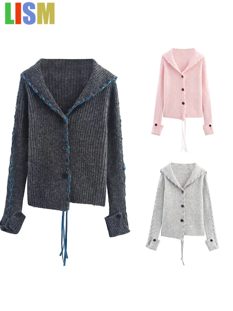 

LISM women's winter clothes y2k hoodies sweatshirt 2025 women fashion simple trend asymmetrical ribbon decorated knitted jacket