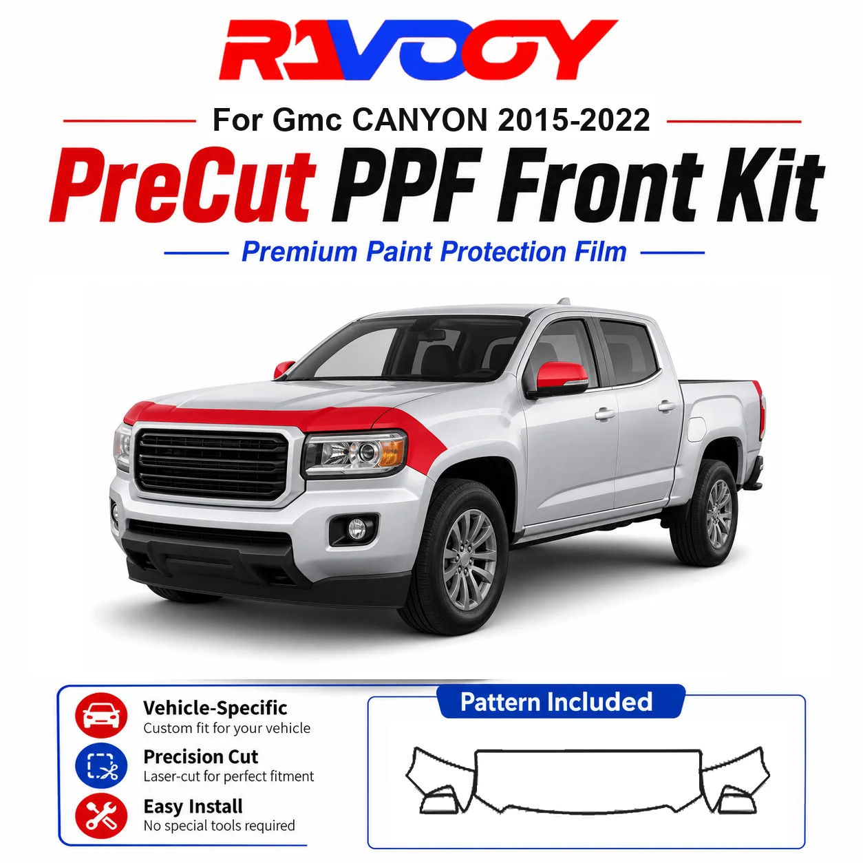 

8.5mil TPU Precut PPF Kit For GMC CANYON 2015-2022 - Hood, Partial Fenders & Full Mirror Set - Self-Healing Gloss Clear Bra Film