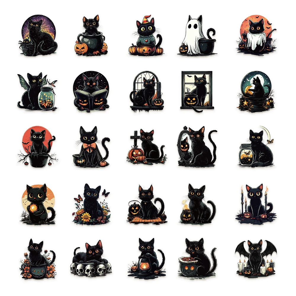 10/30/50 stuks Transparante Leuke Cartoon Zwarte Kat Stickers Halloween Gothic Graffiti Sticker Laptop Telefoon Plakboek Decals Verpakking