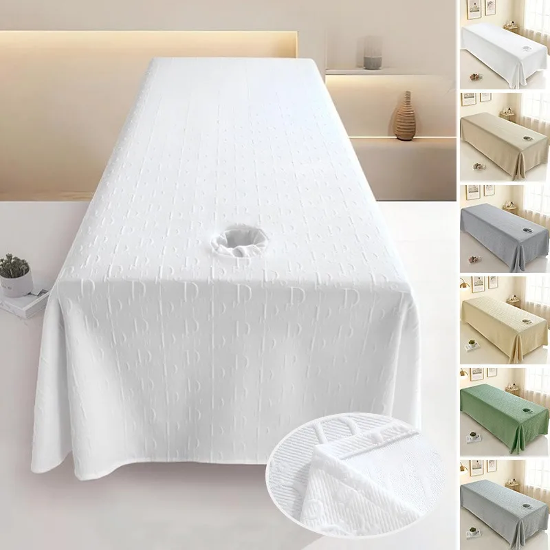 70x180cm Knitted Jacquard SPA Massage Table Sheet Solid Color Full Cover for Beauty Salon Massage Table Sheet with Face Hole