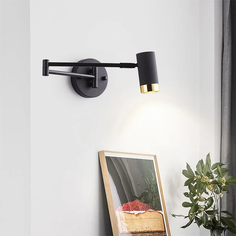 

Wall Lamp Nordic Bedroom Bedside Wall Reading Rocker Lamp Japan Living Room Creative Telescopic Long Arm Folding Wall Lamp