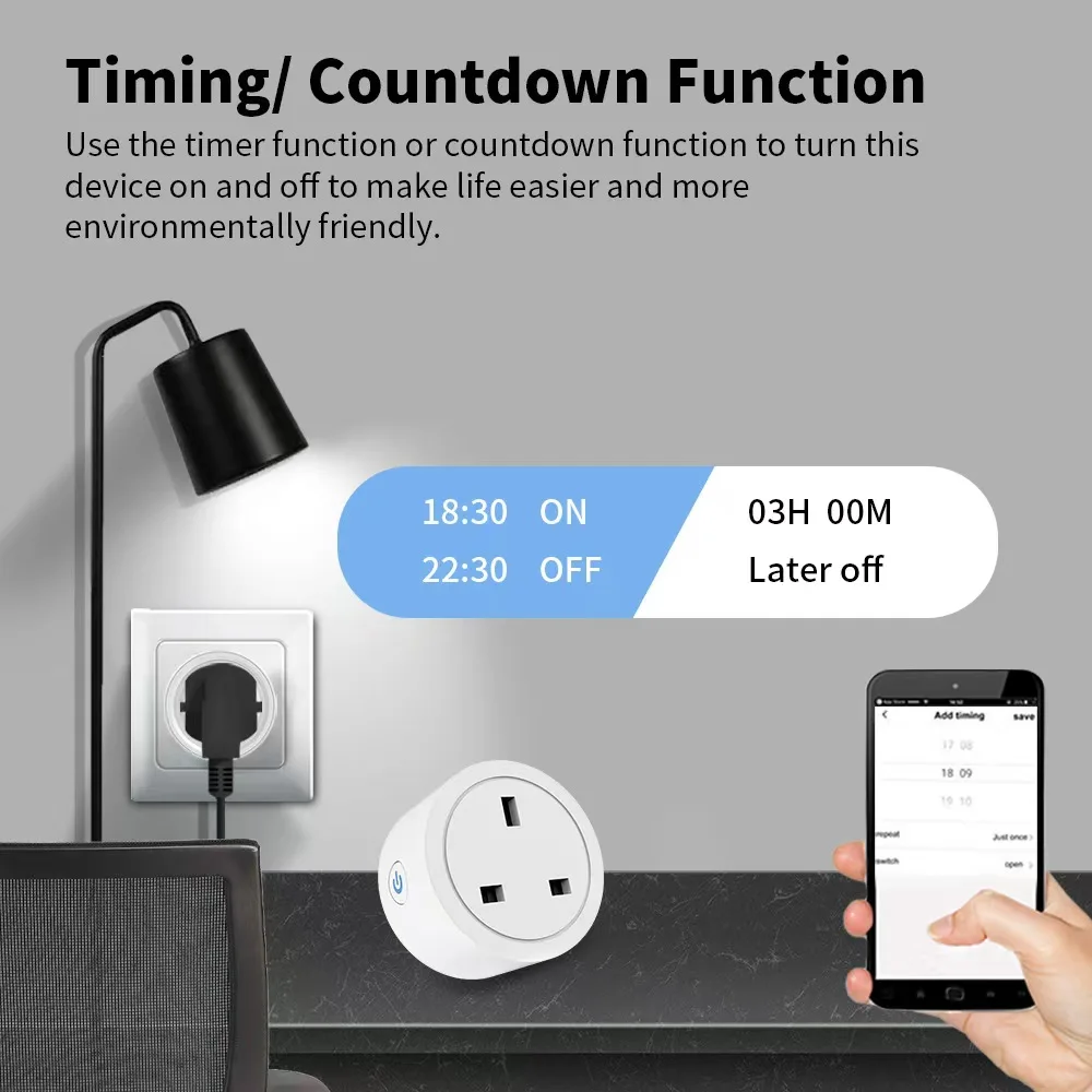 Tuya UK Smart Plug, 16A, with Energy Consumption Monitoring, App Connectivity, and Voice Control