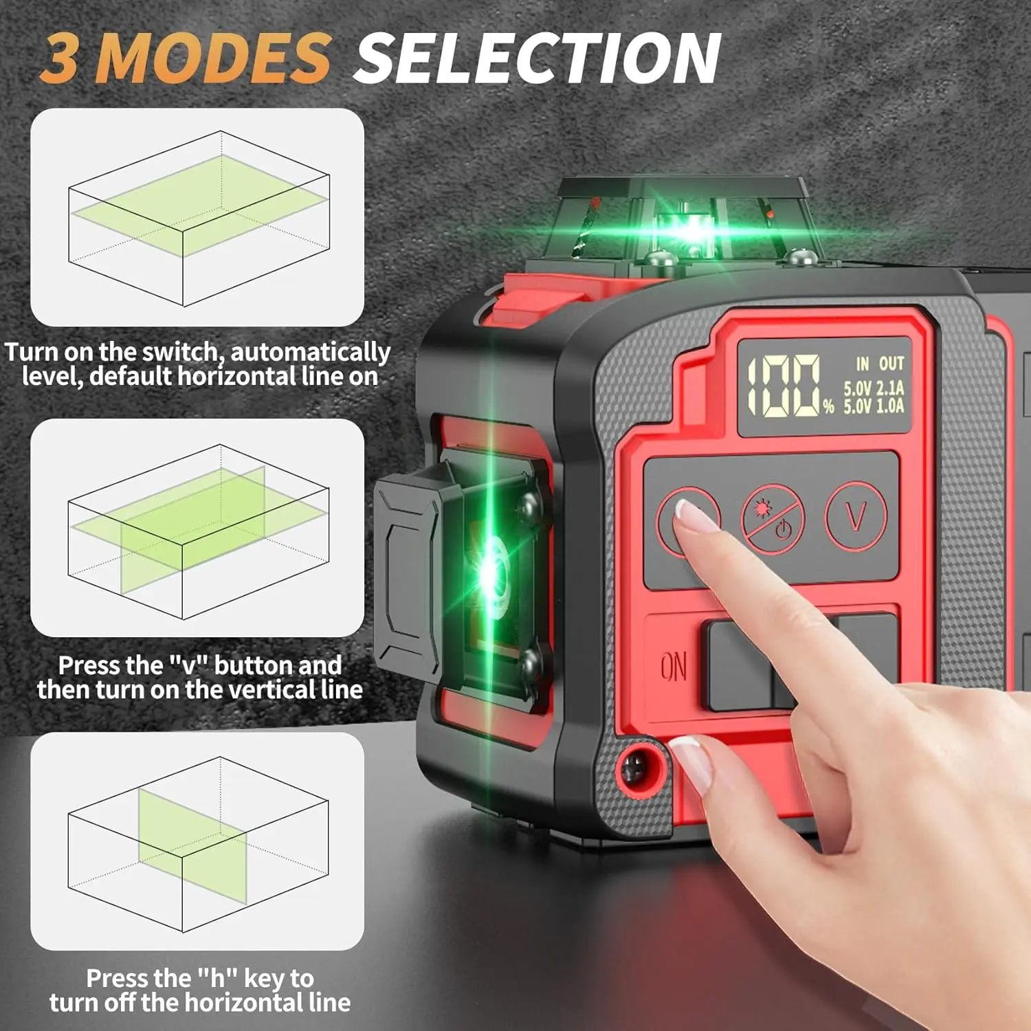 YAGU 8/12 Lines Laser Level 3x360° Mini Digital Display Rechargeable Battery Type-c Charging Port For Construction Decor Hanging