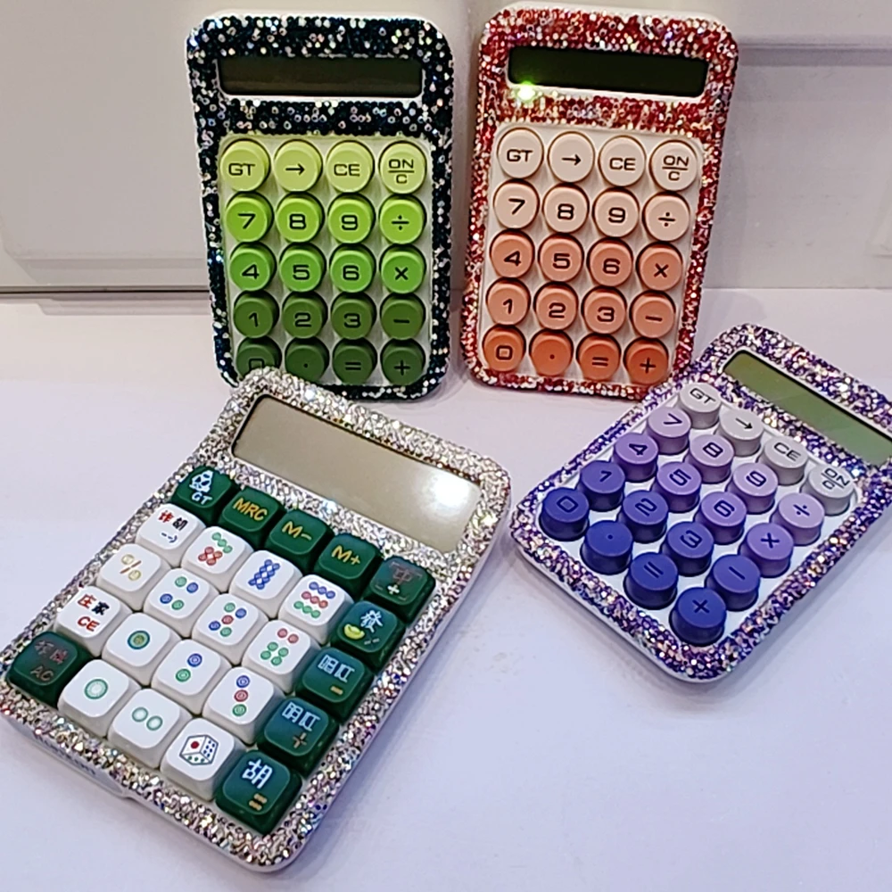 

Милый калькулятор цветной клавиатуры Kawaii Dopamin со стразами, портативные канцелярские принадлежности для обучения математике, офисные принадлежности