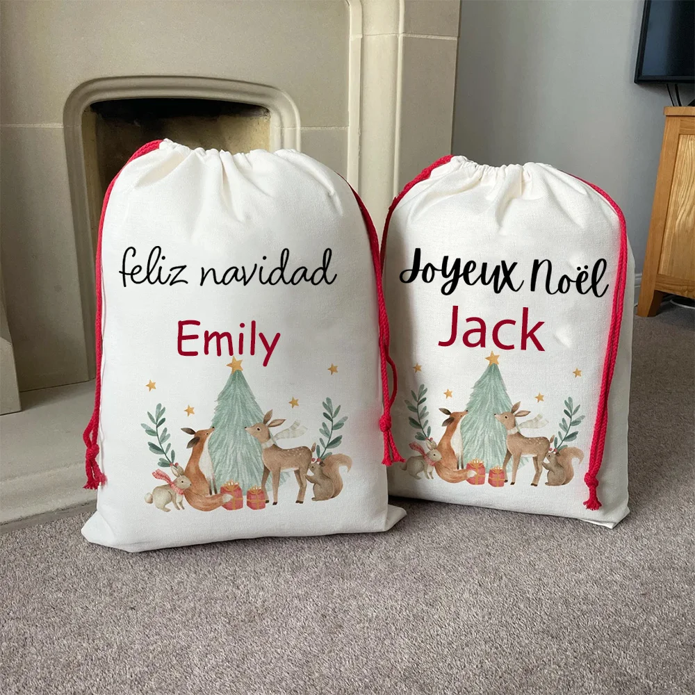 

personalised French Joyeux Noël Spanish Feliz Navidad Santa sack Christmas stocking Merry Xmas eve Decoration boy girl gift Bag