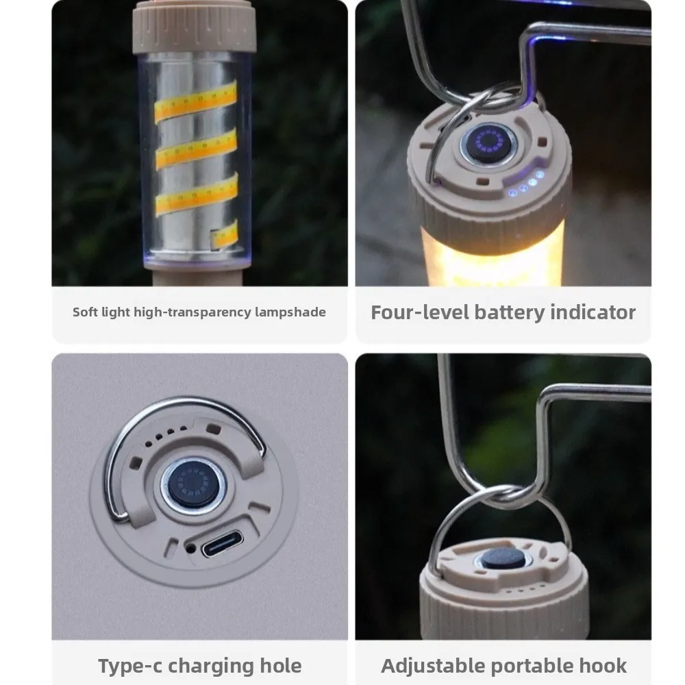 

Vertical Lantern LED Camping Lamp USB Rechargeable Aluminum Alloy Folding Lamp Black Easily Assemble Flashlight Cooking