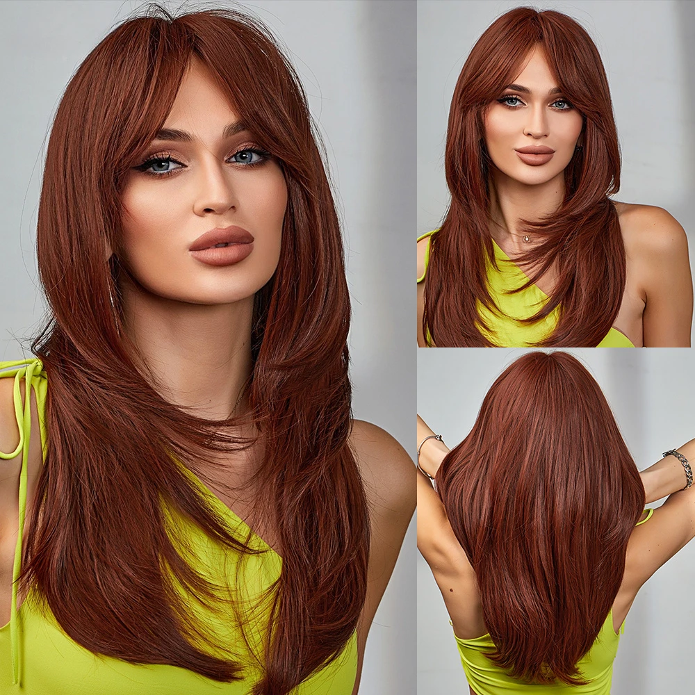 New-Style Fashion Synthetic Wig Long  Wave Orange Red Brown Women Daily Party Cosplay Heat Resistant Fiber Wigs