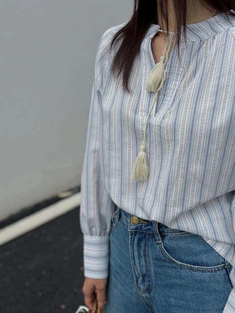 

Женское длинное свободное платье в винтажную вертикальную полоску с бахромой, в стиле французского кэжуал, из хлопка, для повседневной носки