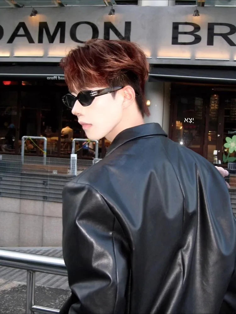 Black PU Leather Jacket Men's Style Korean Version Autumn Fashionable CleanFit High-End Feel Male Model Casual Wear Coat