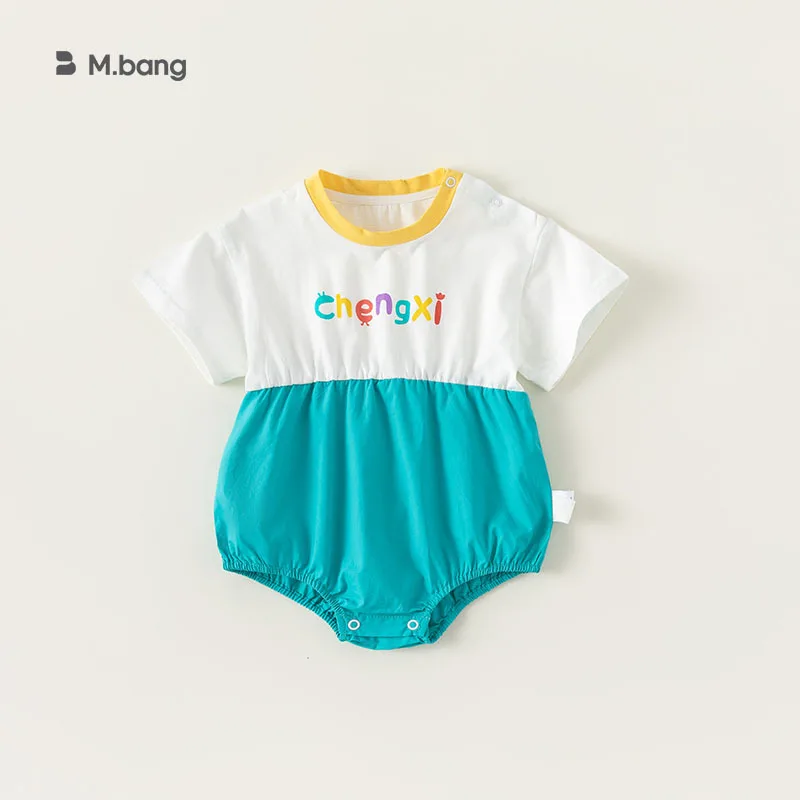 

Summer 0-2 Year Newborn Boys Bodysuit Short Sleeve Colorful Letter Print Patchwork Infant Boys Jumpsuit Elastic Baby Boys Romper