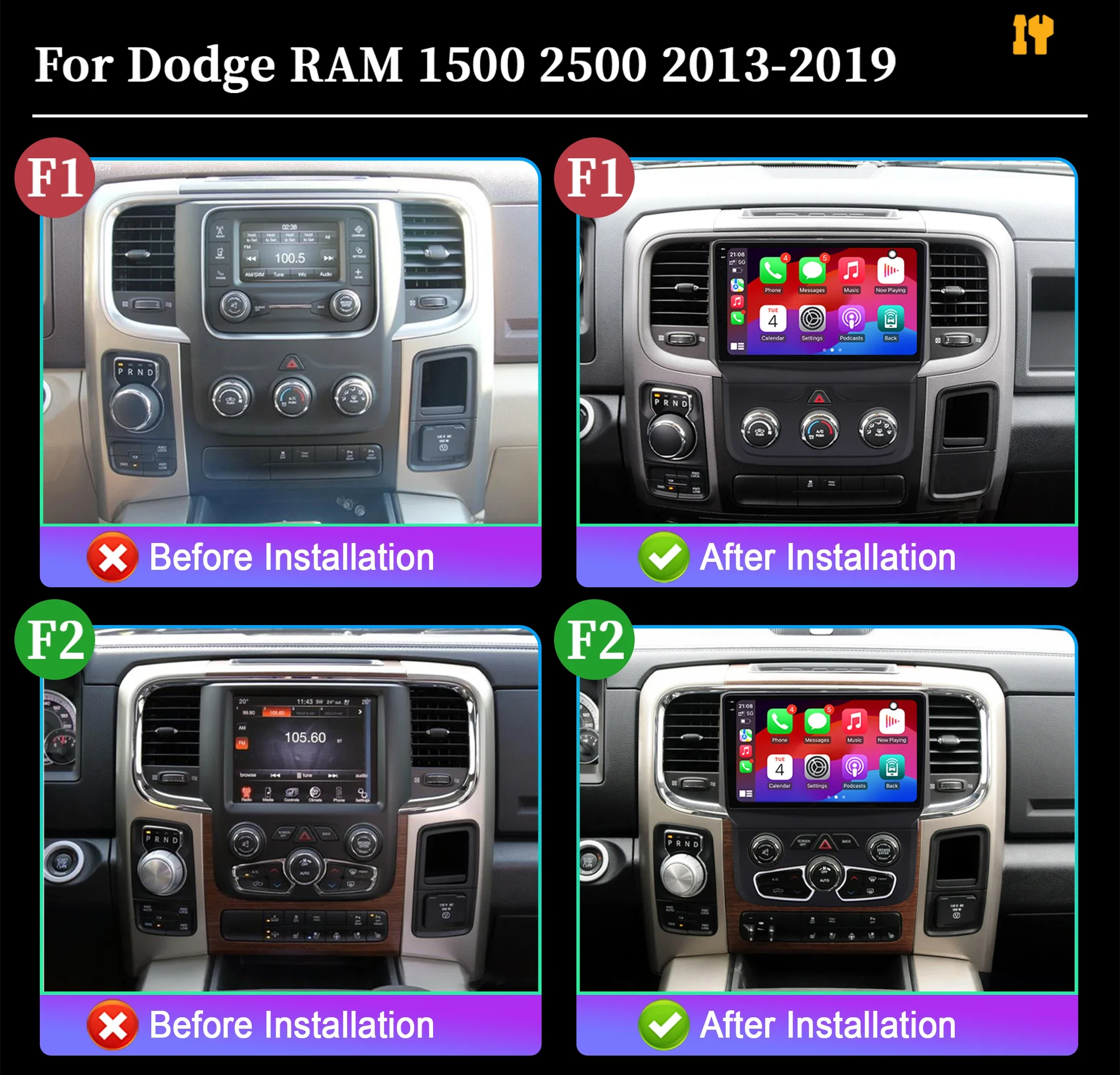 MAMSM Android Car Multimedia Player For Dodge RAM 1500 2500 3500 2013 - 2018 Wireless CarPlay Car Radio DSP GPS Navigation Radio