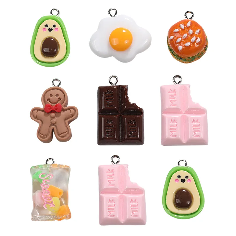 

20pcs 3D Food Charms Acrylic Avocado Omelet Burger Chocolate Candy Pendant for DIY Jewelry Making Accessory