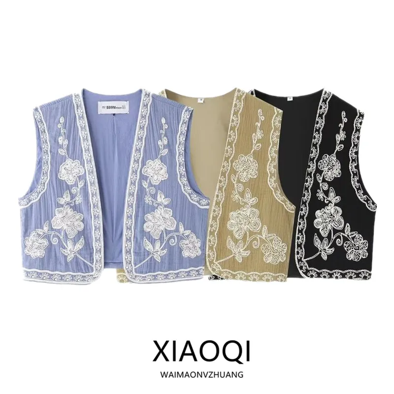 

2024 Summer New Women's Faionable ort Embroidered Open Cardigan Versatile Design Sense Stitched All-Match Vest 6895023