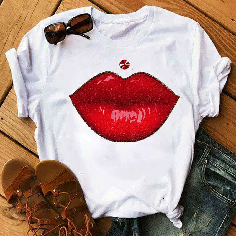 Lips Pure Cotton Printed Men's and Women's Fashion Trend T-shirt Summer New Personalized Round Neck Loose Casual T-shirt view 6