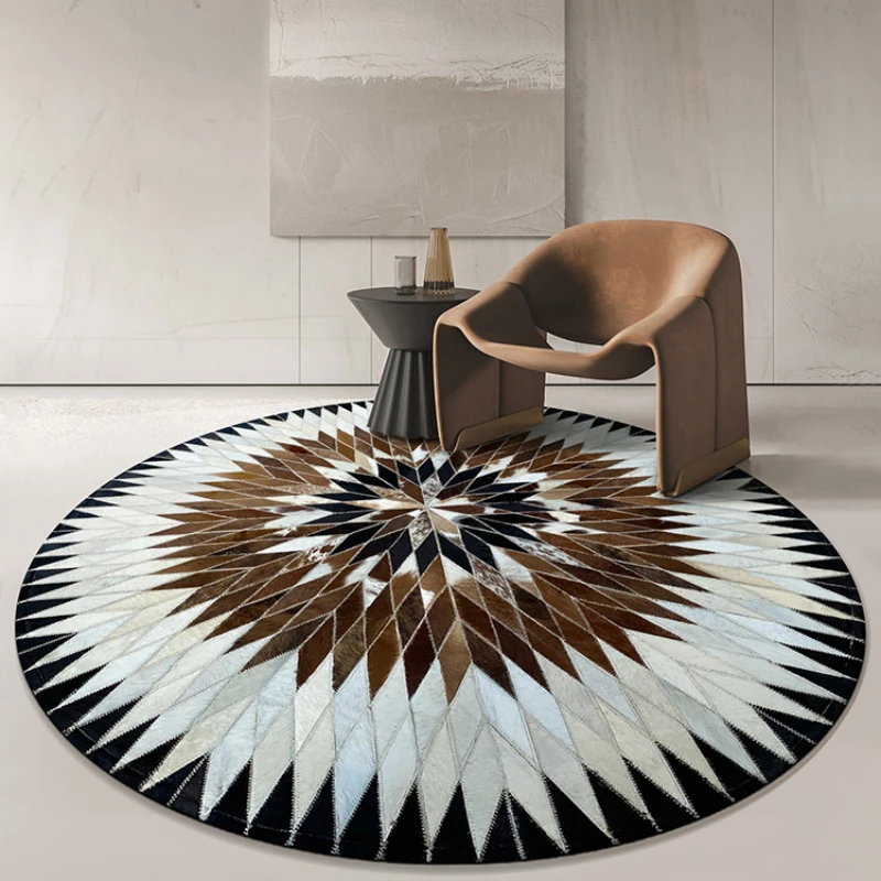 

Luxury Round Carpet Small Stitching Cowhide Circle Fur Floor Mats Living Room Tea Table Cloakroom Bedroom Bedside Area Rug