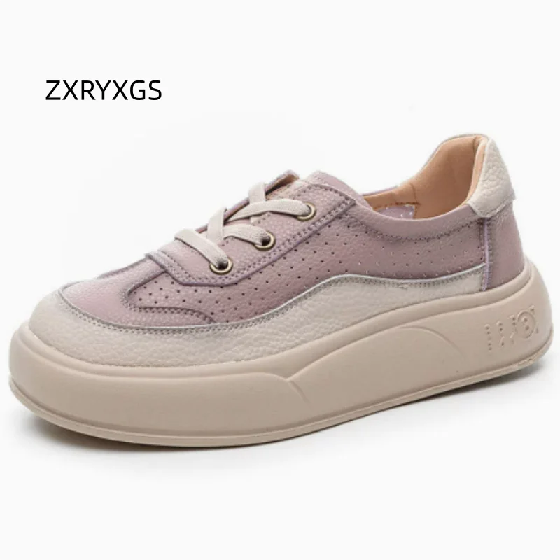 

ZXRYXGS 2026 Женские модные кроссовки с перекрестными ремешками, из натуральной кожи, с перфорацией, на толстой подошве, удобные, дышащие