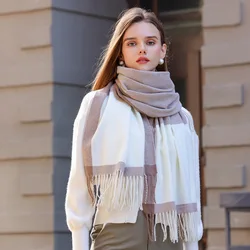 Bufanda gruesa y cálida de invierno para hombre y mujer, chal de Pashmina de Cachemira con estampado de diseño de estudio, bufanda de punto con borlas, manta Foulard