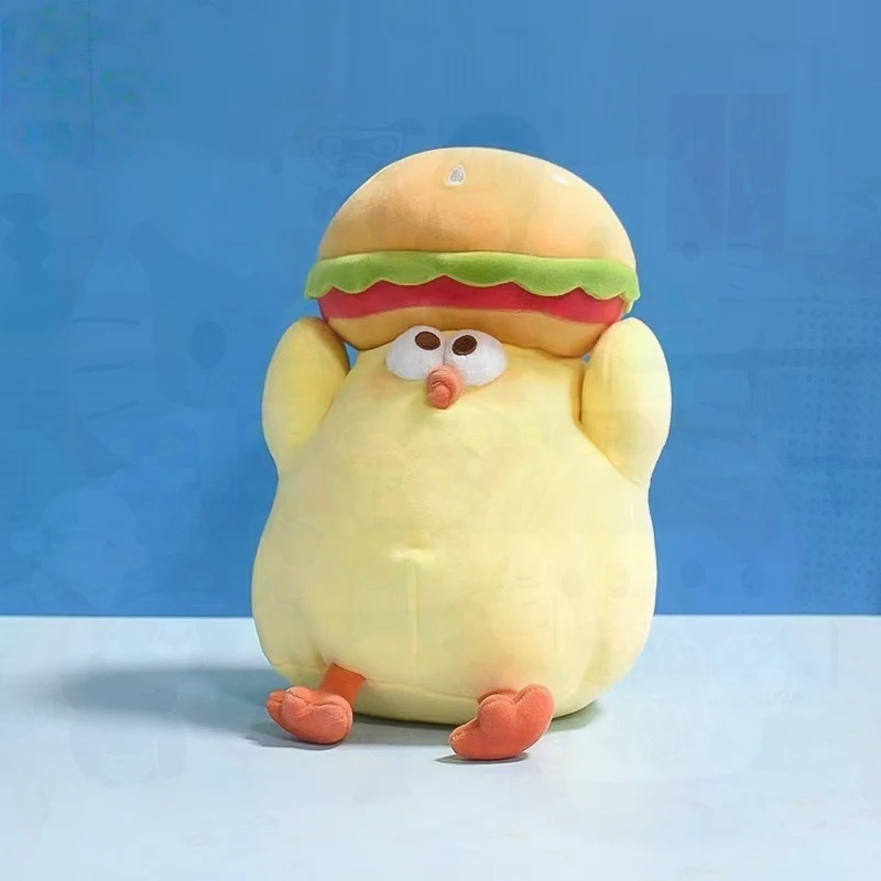 Cute Hamburger Chick Plush Toy Set 2pcs Soft Stuffed Chicken Doll Funny Burger‑Shaped Plush Pillow Home Sofa Decor Gift for Kids