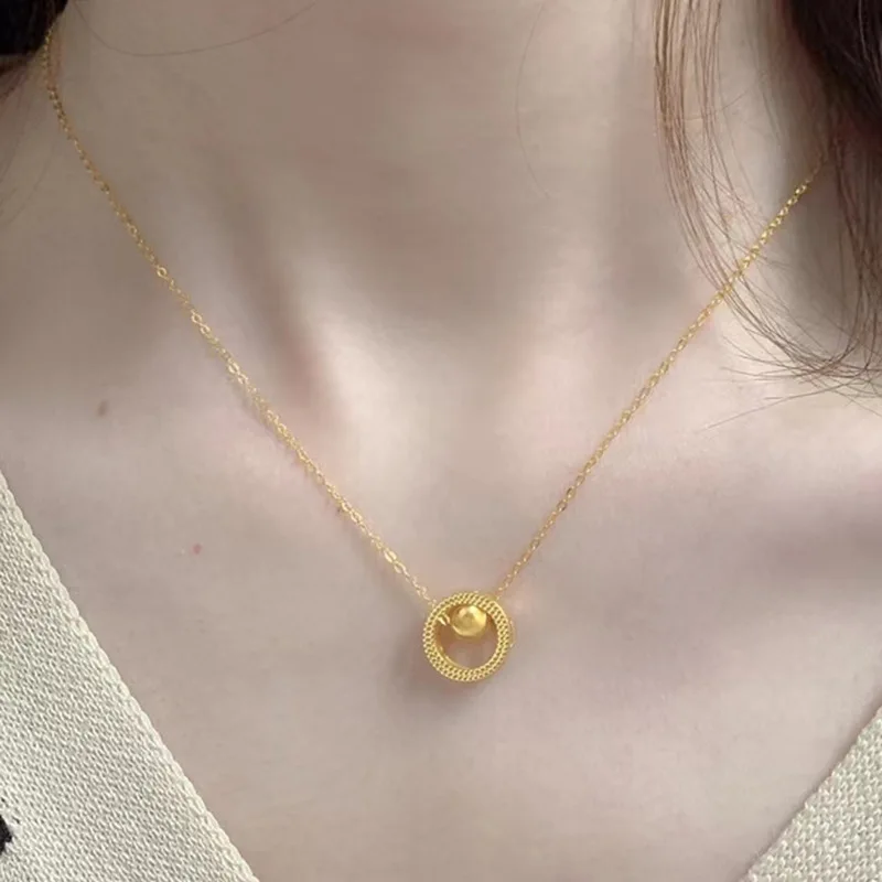 Neck jewelry gold 24k transfer bead necklace 999 pure gold ladies simple gift for girlfriend AU750 clavicle chain