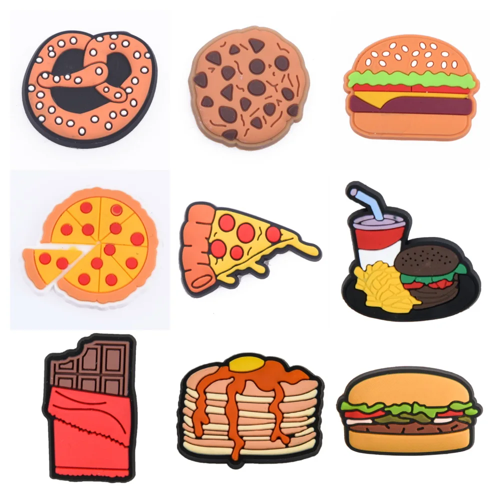 2026 New Hamburger Shoe Charms Cute Cookie Fast Food Shoe Decoration Clog Pins DIY Foods Burger Pizza Shoe Decorations For Clogs