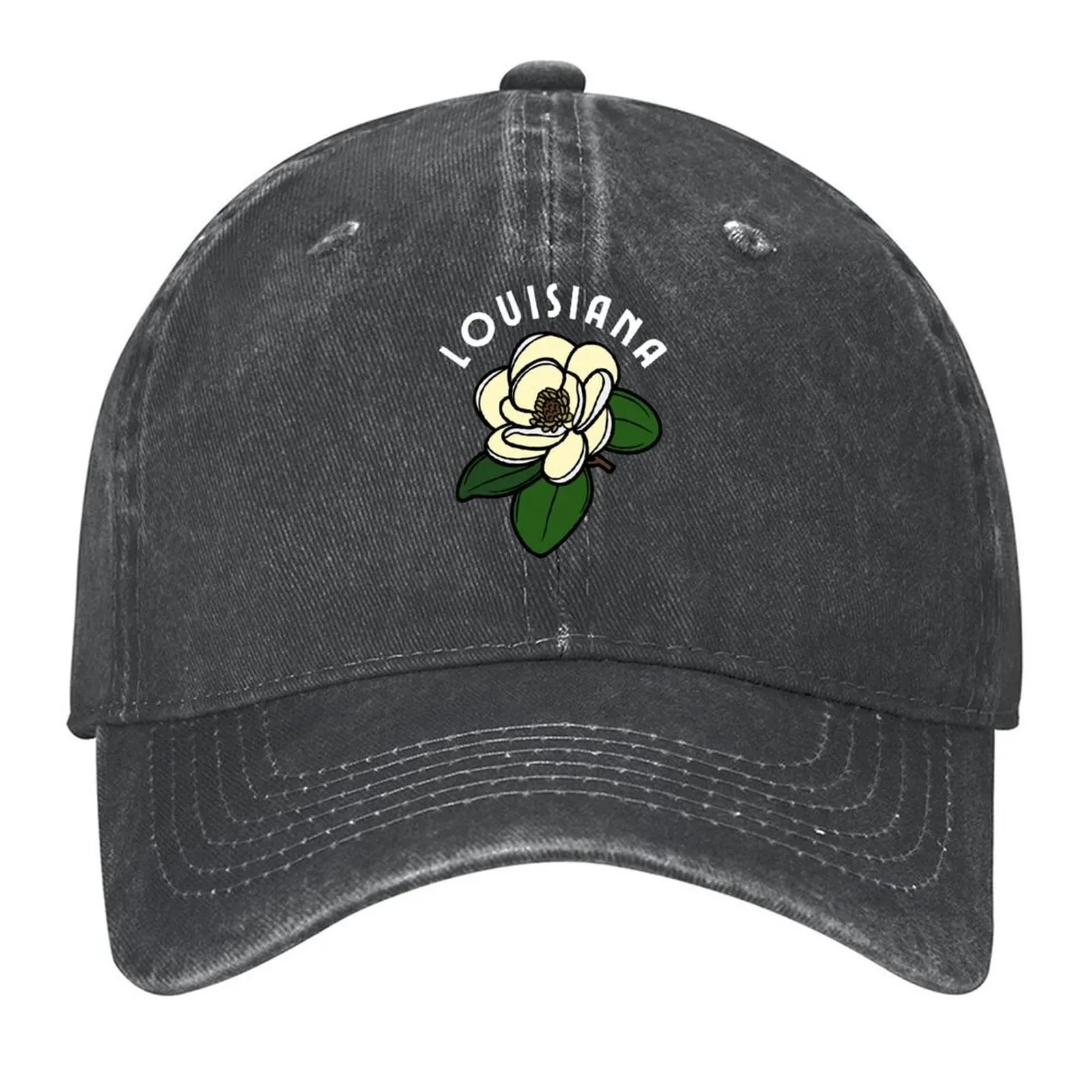 

Art Deco Louisiana Magnolia - White Text (State Flowers) Baseball Cap Sports Cap Bobble Hat Designer Hat Hats Man Women's