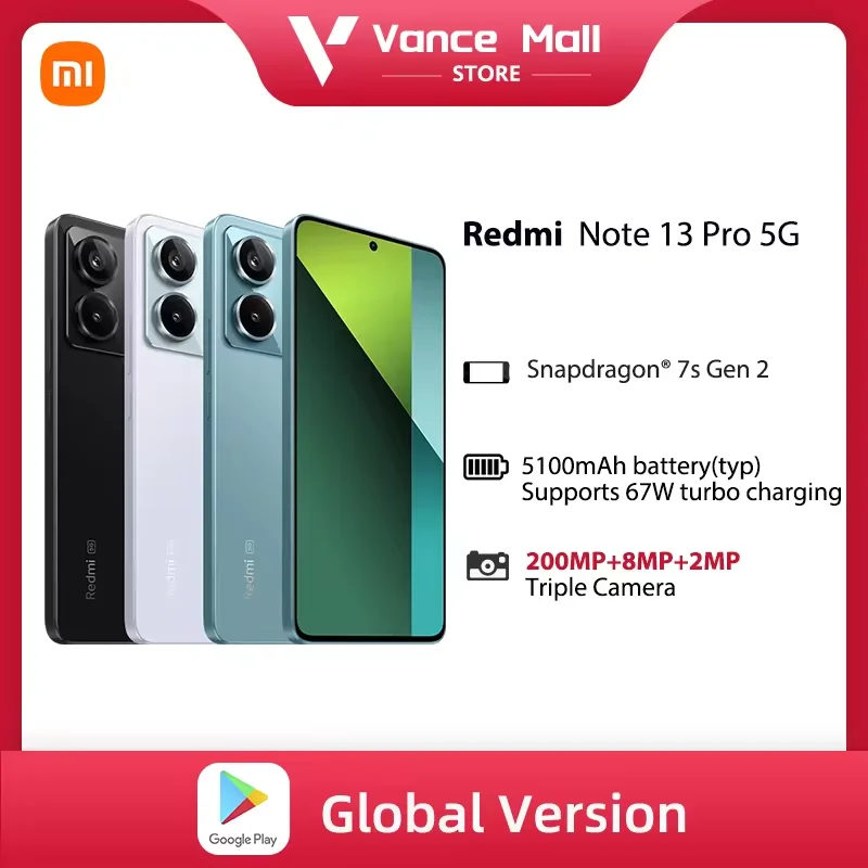 Global version Xiaomi Redmi Note 13 Pro 5G Smartphones NFC Snapdragon 7s Gen 2 120HZ AMOLED display 200MP Camera 67W charging