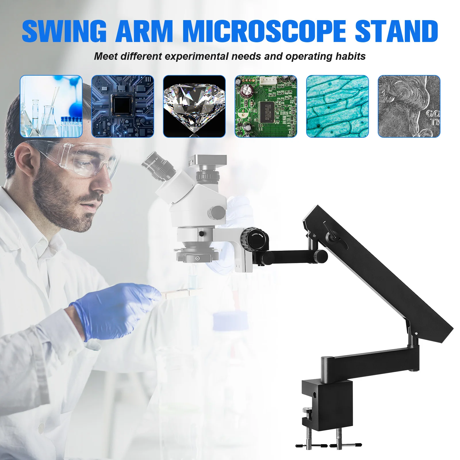 Scharnierende standaard voor stereomicroscopen met tafelclip Universele microscoopstandaard Microscooparmstandaard voor digitale microscoop