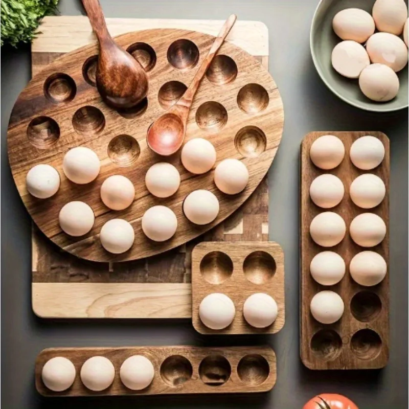 Akazienholz-Küche, bruchsicheres Eierablage, kommerzielles Desktop-Schutzregal aus Holz, zweireihig, glatt, 12er-Pack, einreihig