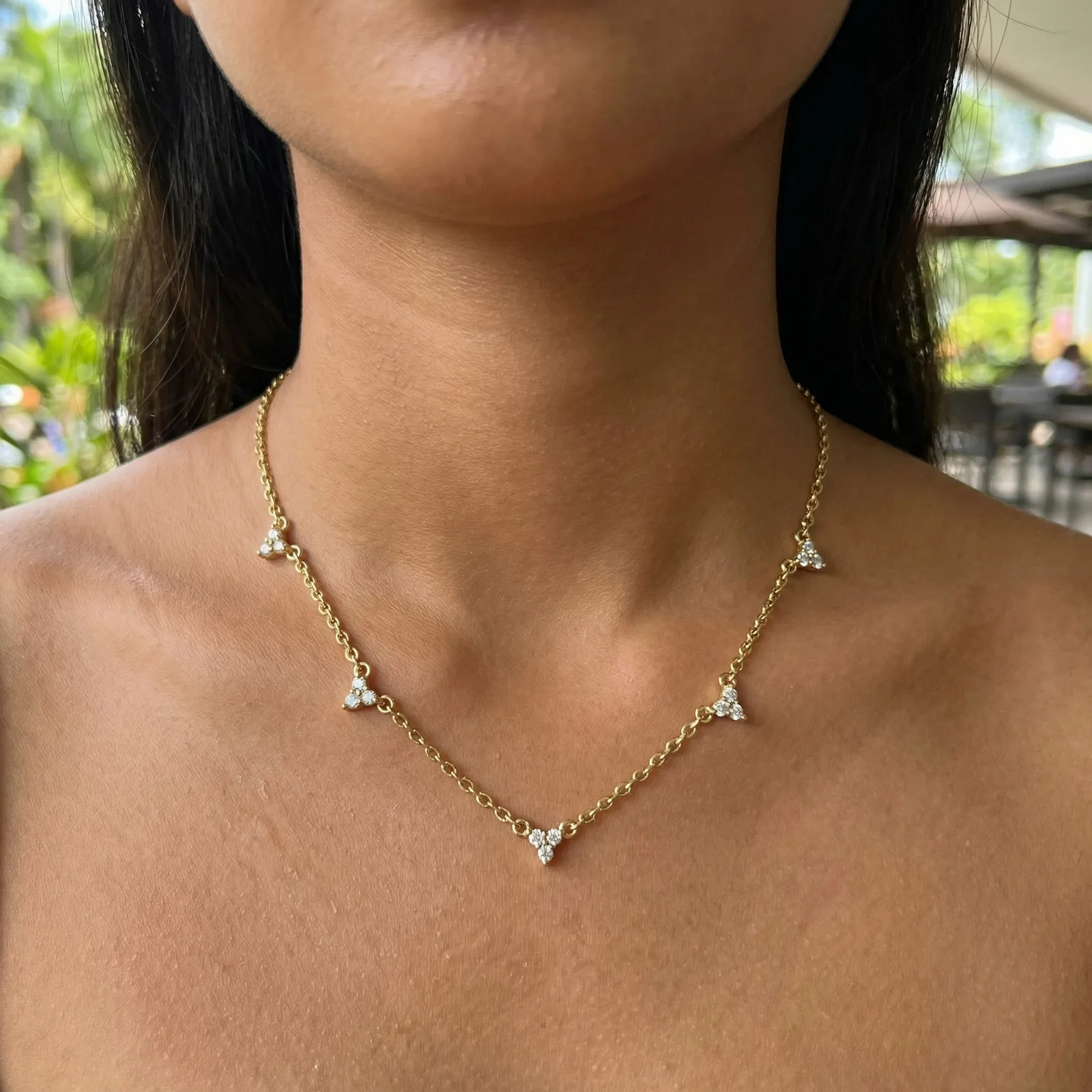 

Tiny Zircon Choker Necklace for Women, Gold Plated Flower CZ Stone Pendant, Minimalist Jewelry Thin Chain Layered Accessory