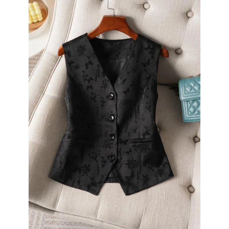 

Blouse Jacket Waistcoat Vest Women's Autumn/Spring V-neck Jacquard Cropped Single-breasted Leisurely Niche Versatile Distinctive