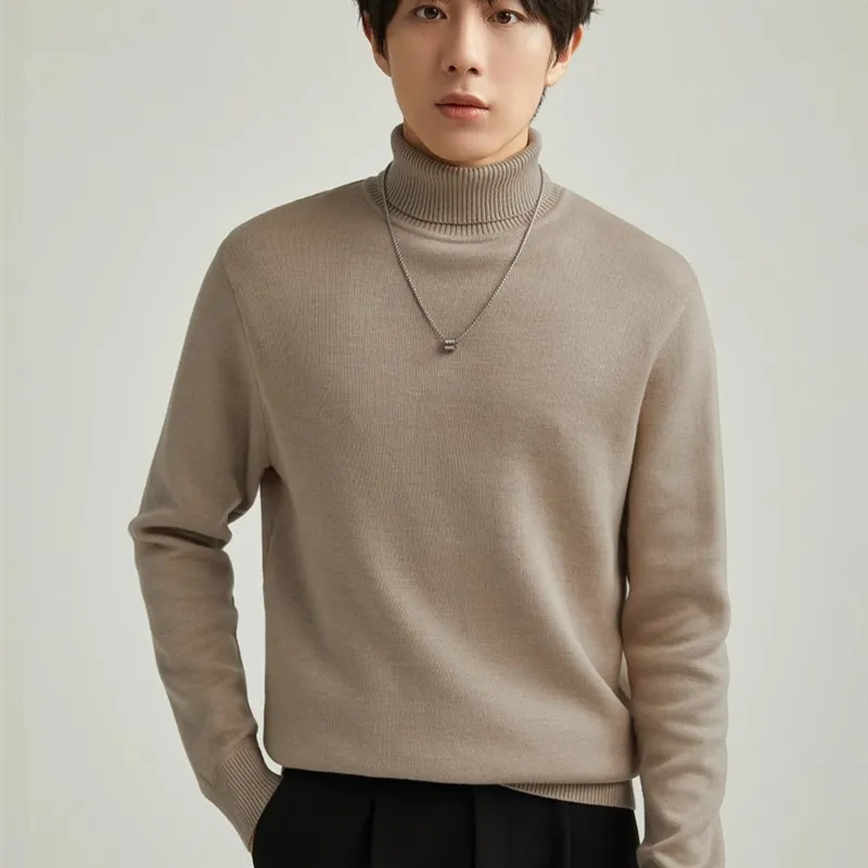 

Men's High Collar Knitwear Casual Slim Fit Thermal Base irt Color Cotton Fabric Breathable Winter Busin Casual Swe...