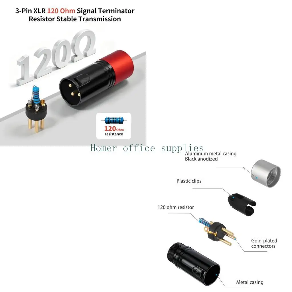 K43B Line Terminators Plug 120 Ohms 3 Pin Resistors Plug 2 Piece, Gold Tone Contacts for DMX512 End of Chain Routing Tasks