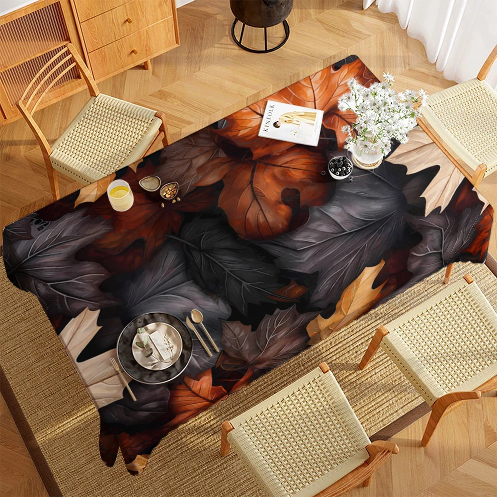 Polyester 2D Flat Printed Fall Maple Table Cover Room Decor Party Supplies Picnic Blanket Table Covers For Dining Table Harvest