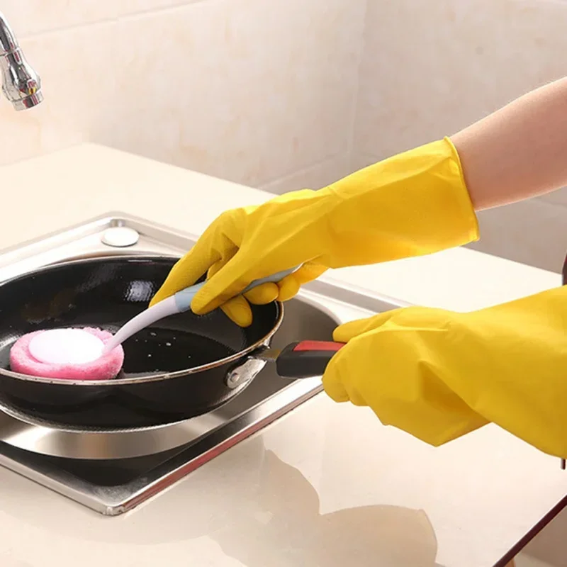 1 Pair Waterproof Dishwashing Gloves Reusable Household Gloves Non-Slip Thicken Kitchen Durable Cleaning Housework Tools