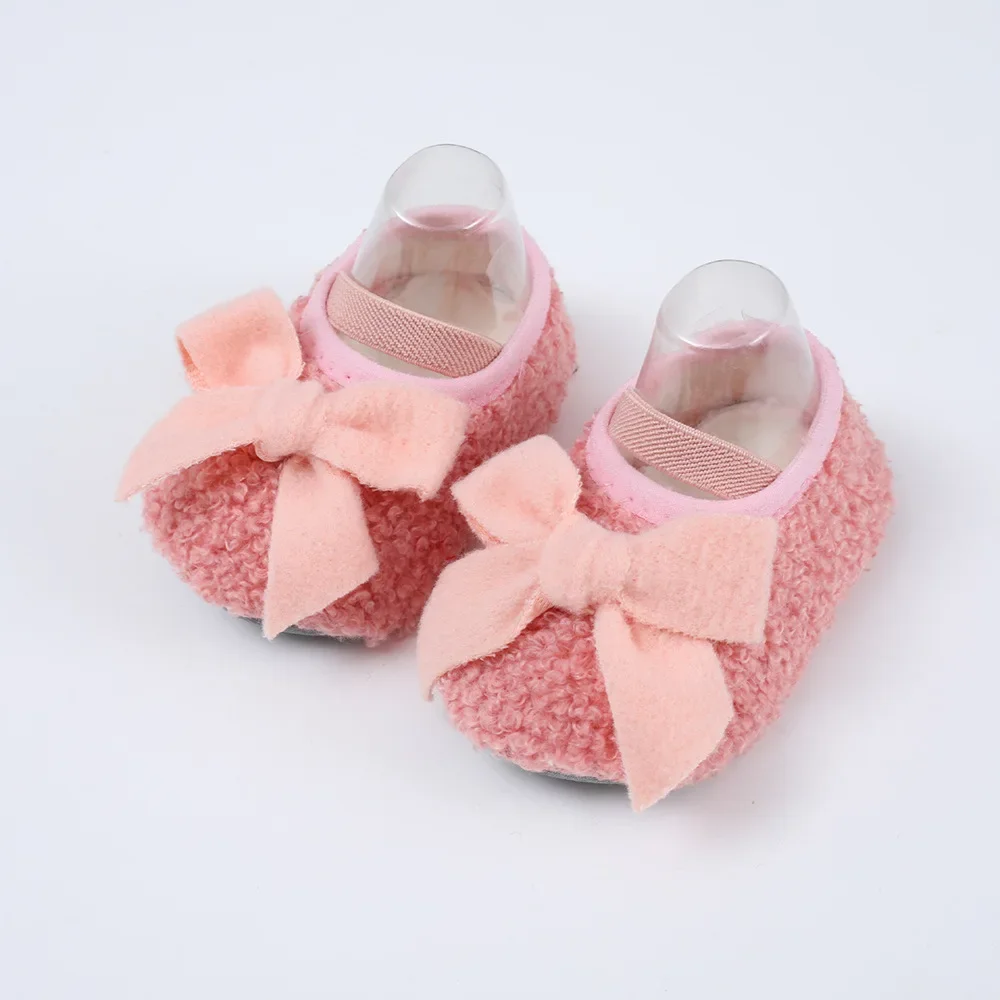 Newborn Baby First Walkers Unisex Coral Fleece Bootie Winter Warm Infant Toddler Crib Shoes Classic Floor Bowknot First Walkers