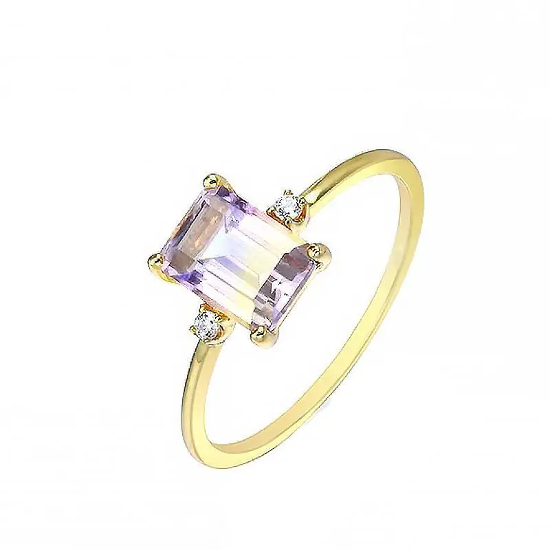 Original Design Silver Inlaid Rectangular Amethyst Rings For Women Adjustable Simple Vintage Fashion Wedding Jewelry Gift