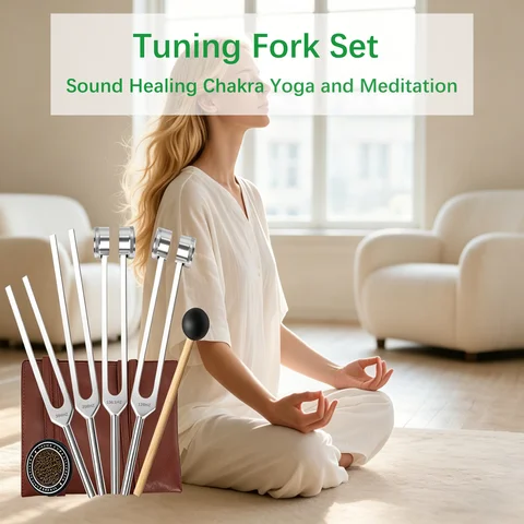 Miwayer Yoga Meditation Tuning Forks Set 128Hz 136.1Hz 256Hz 384Hz Weighted Unweighted Complete Healing Set